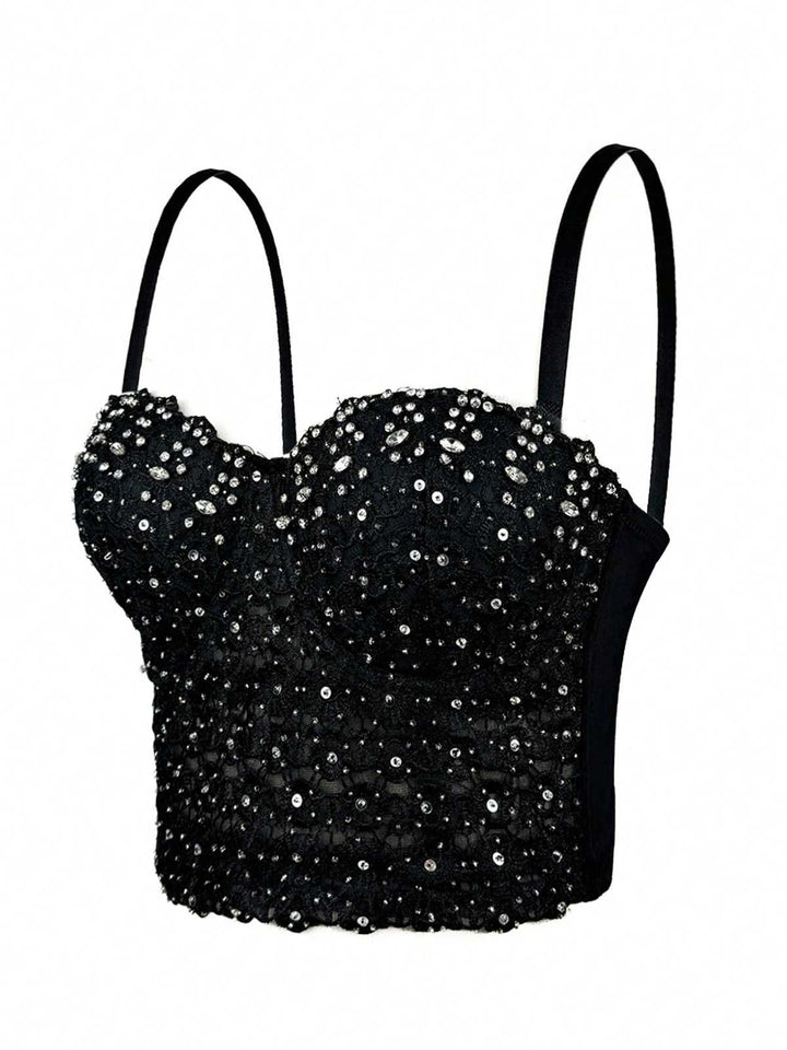 1980s Strap Sparkling Rhinestone Corset - vintage fashion, retro style