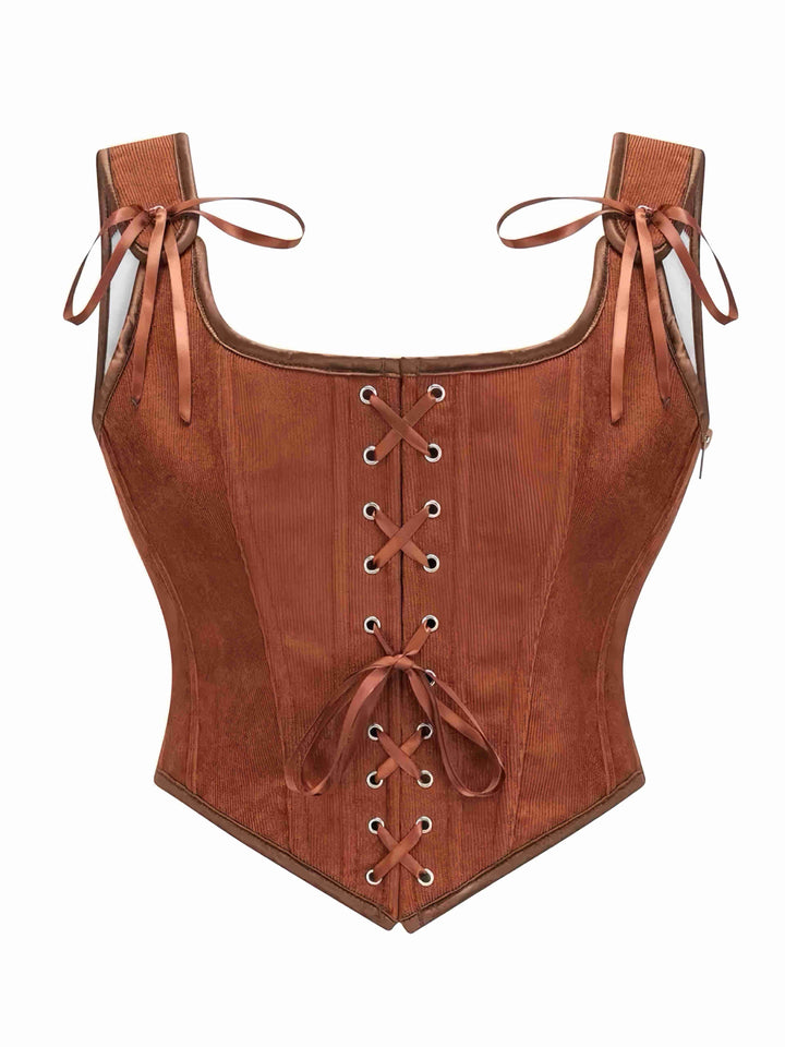 1980s Suede Bow Lace-Up Corset - vintage fashion, retro style
