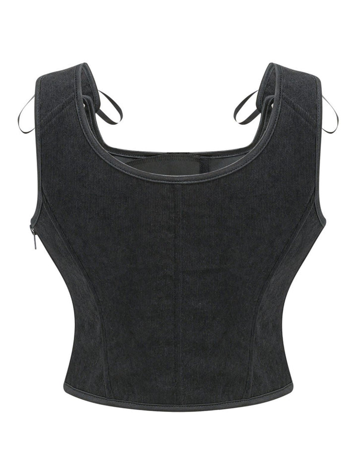 1980s Suede Bow Lace-Up Corset - vintage fashion, retro style
