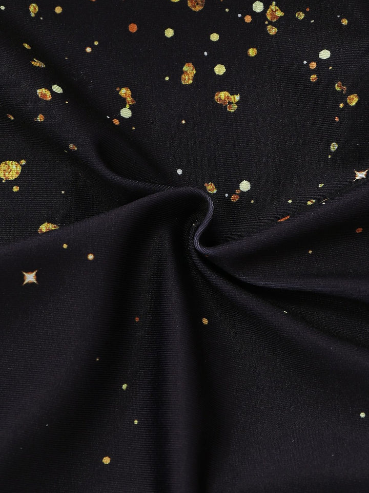 2PCS Gold 1980s Sequined 3D Floral Swimsuit &amp; Cover-Up - vintage swimsuit, pin-up style, glamorous gold