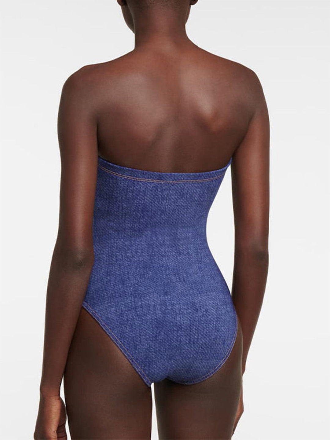 2PCS 1980s Strapless Denim Bow Swimsuit &amp; Striped Cover-Up - vintage swimsuit, pin-up style