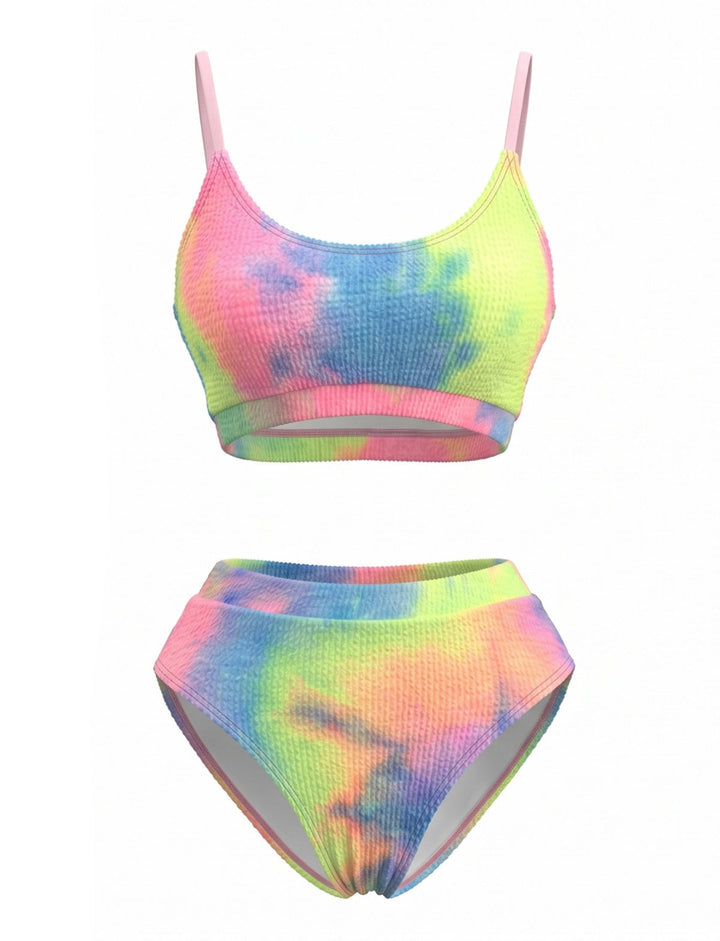 Tie-Dye Textured High-Waisted Bikini Set, vintage swimsuit, swimwear - perfect for women who love vintage and retro fashion