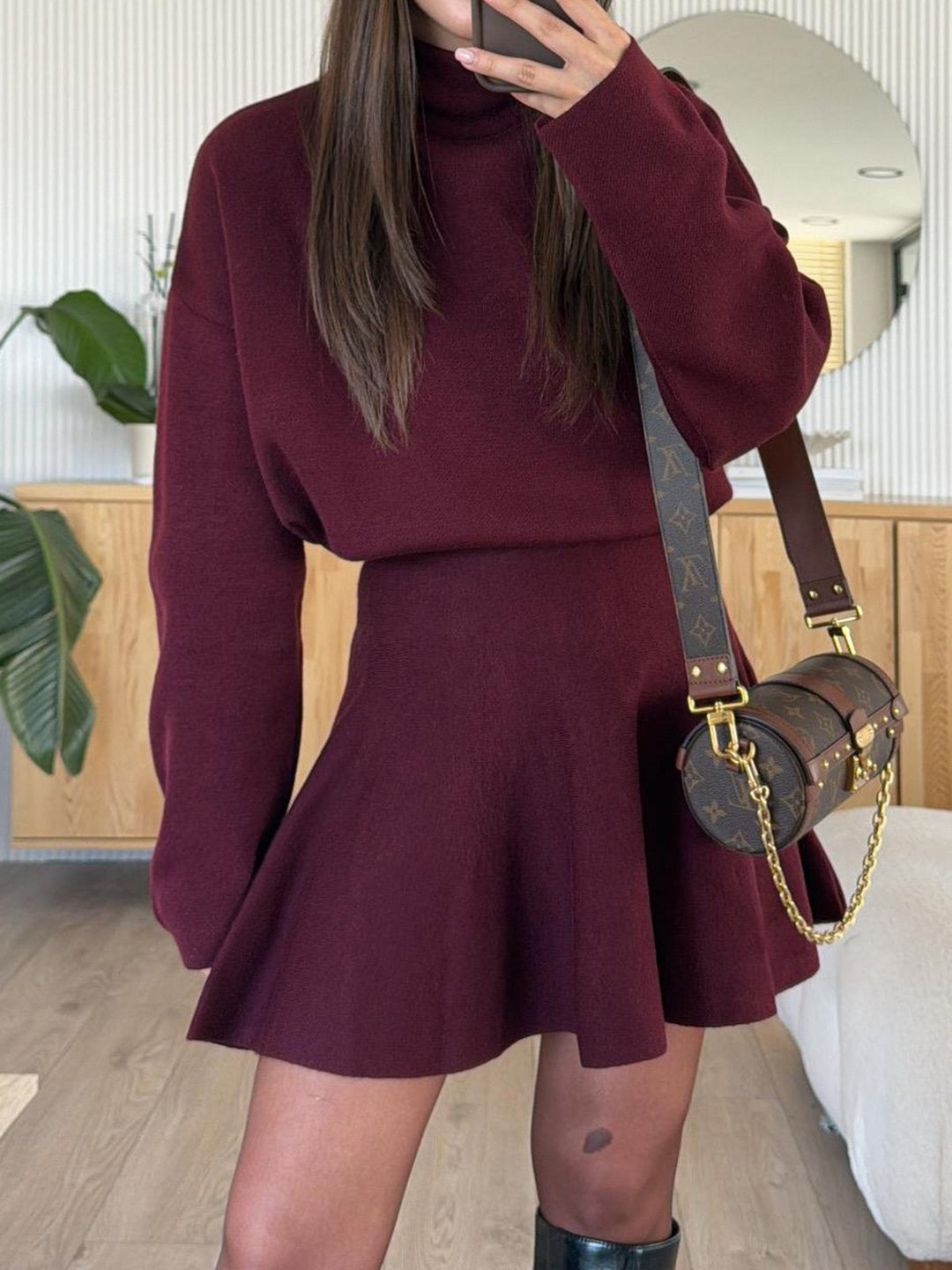 1980s Turtleneck Solid Long Sleeve Sweater Dress - vintage dress, retro fashion