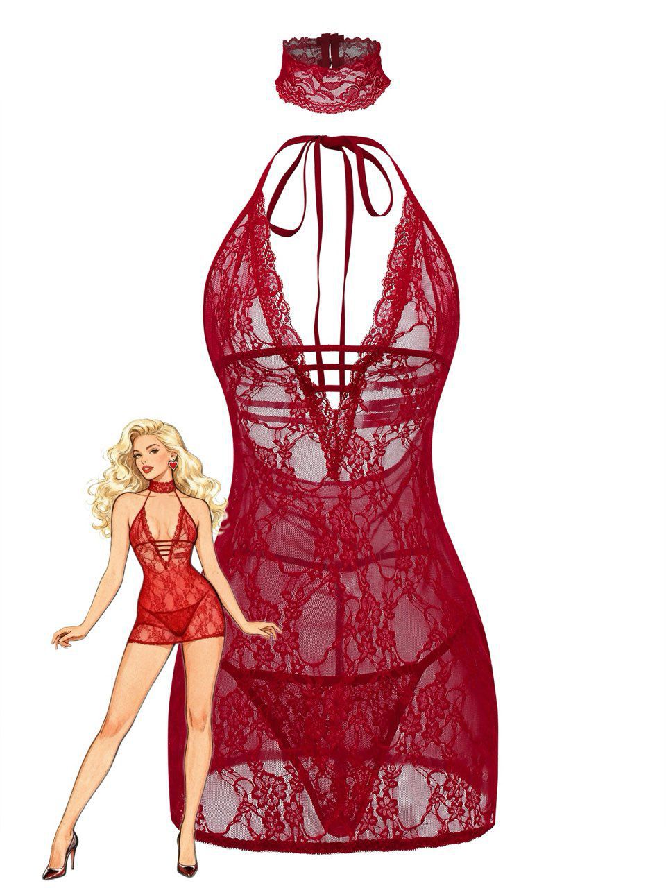 V-Neck Backless Sexy Lace Cami Nightgown - vintage nightgown, retro sleepwear