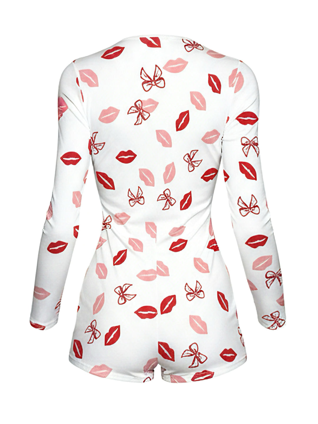 V-Neck Heart Slip Print Romper Pajama - vintage jumpsuit, retro fashion