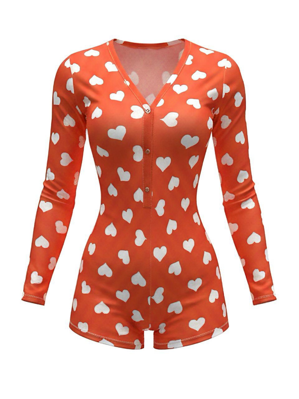 V-Neck Heart Slip Print Romper Pajama - vintage jumpsuit, retro fashion