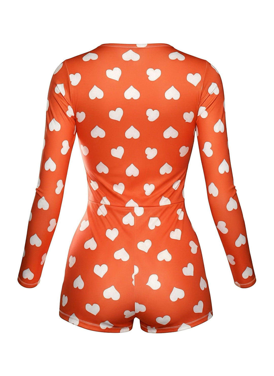 V-Neck Heart Slip Print Romper Pajama - vintage jumpsuit, retro fashion