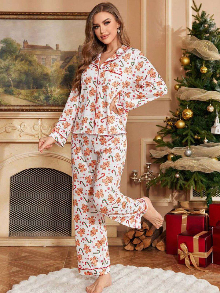 White Gingerbread Candy Cane Christmas Pajama Set - vintage fashion, retro style, pure white