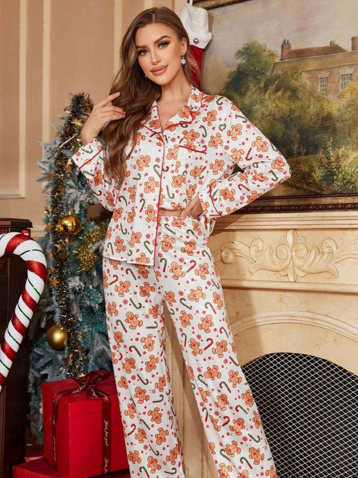 White Gingerbread Candy Cane Christmas Pajama Set - vintage fashion, retro style, pure white