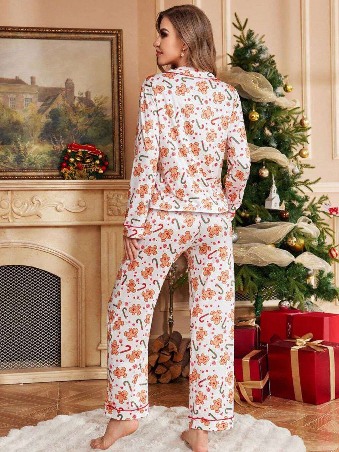 White Gingerbread Candy Cane Christmas Pajama Set - vintage fashion, retro style, pure white