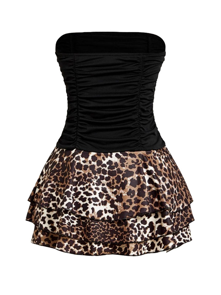 1980s Wrap Leopard Ruffle Tie Mini Dress - vintage dress, retro fashion