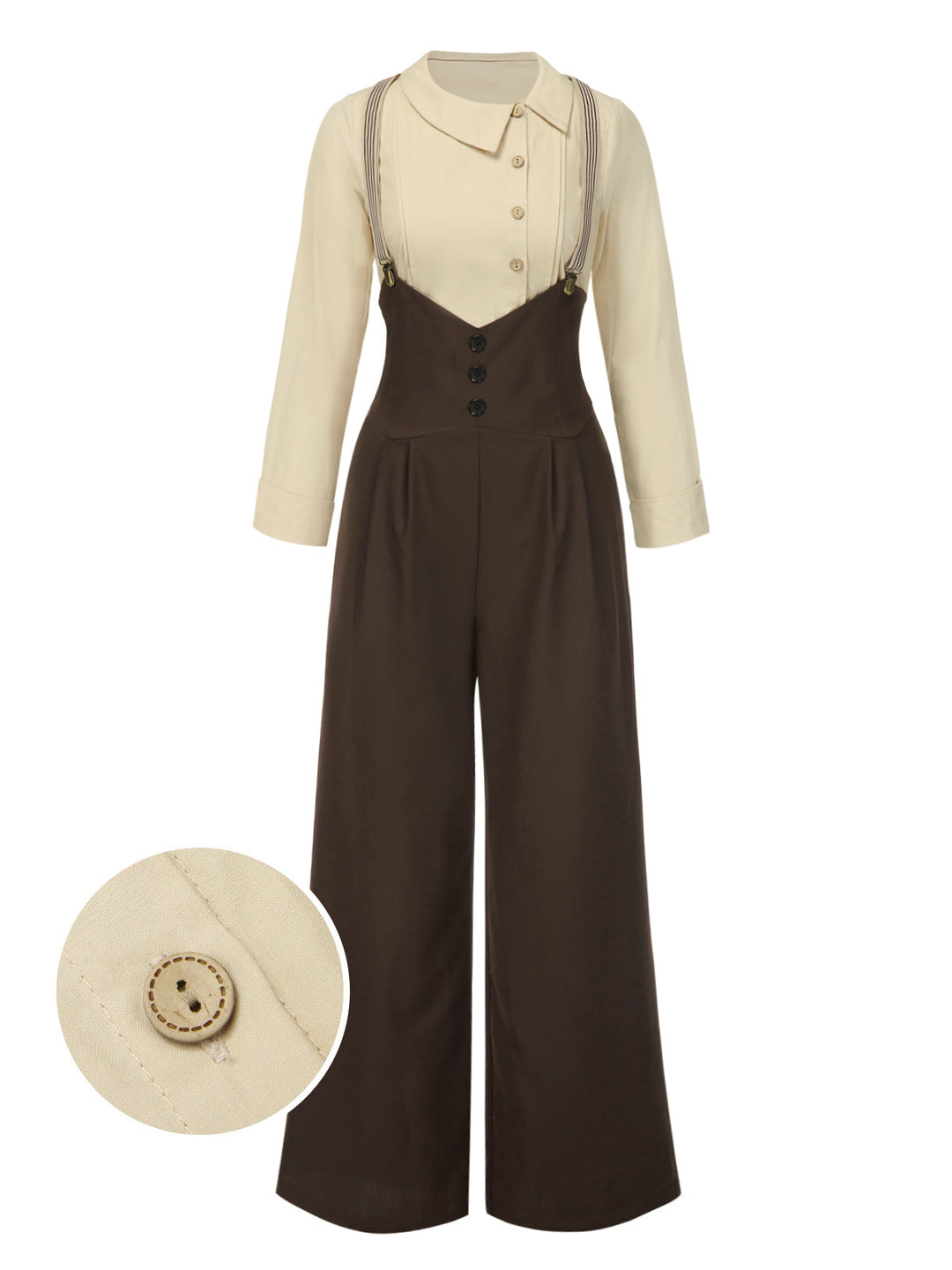 2PCS 1930s Cotton Solid Blouse &amp; Suspender Pants - vintage fashion, retro style