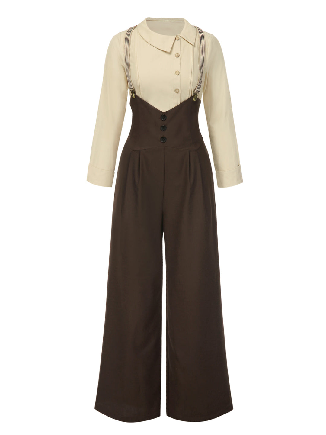 2PCS 1930s Cotton Solid Blouse &amp; Suspender Pants - vintage fashion, retro style