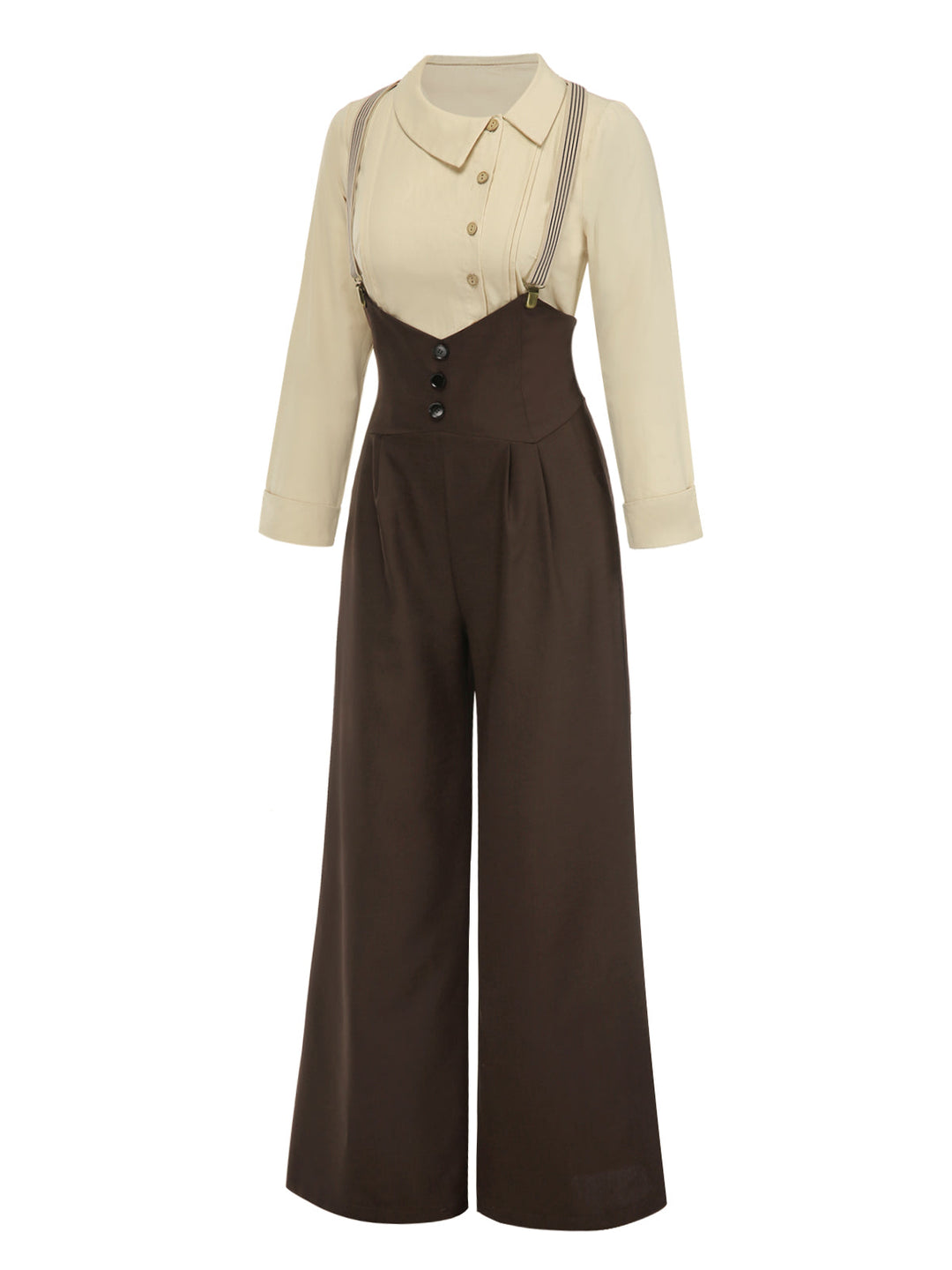 2PCS 1930s Cotton Solid Blouse &amp; Suspender Pants - vintage fashion, retro style