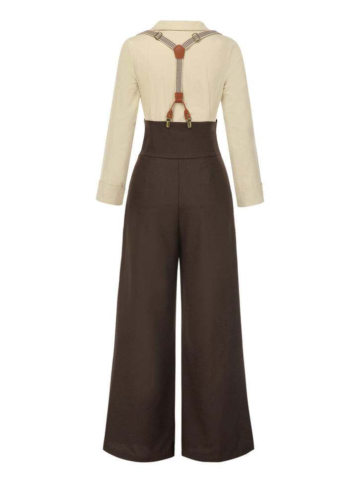 2PCS 1930s Cotton Solid Blouse &amp; Suspender Pants - vintage fashion, retro style