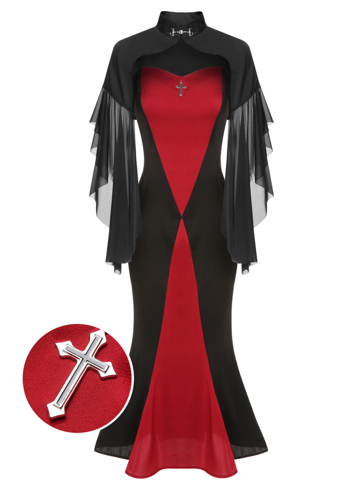 2PCS 1930s Halloween Fishtail Dress &amp; Sheer Coat - vintage dress, retro fashion