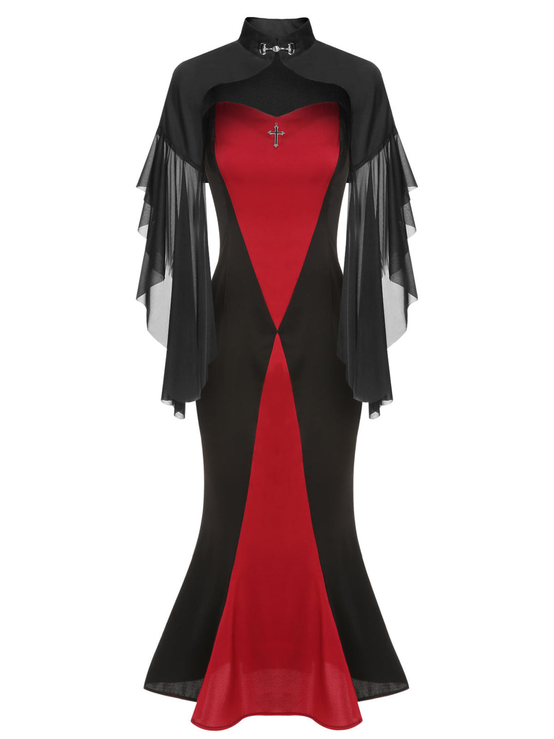 2PCS 1930s Halloween Fishtail Dress &amp; Sheer Coat - vintage dress, retro fashion