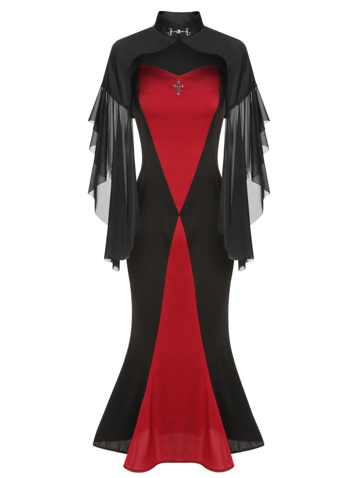 2PCS 1930s Halloween Fishtail Dress &amp; Sheer Coat - vintage dress, retro fashion