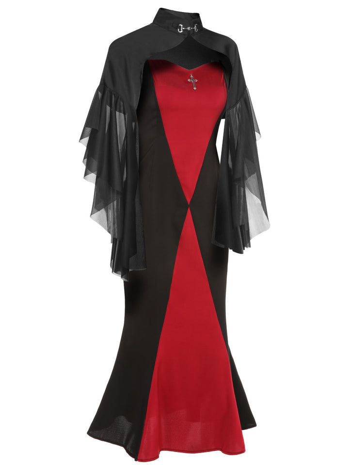 2PCS 1930s Halloween Fishtail Dress &amp; Sheer Coat - vintage dress, retro fashion