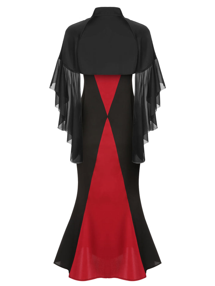 2PCS 1930s Halloween Fishtail Dress &amp; Sheer Coat - vintage dress, retro fashion