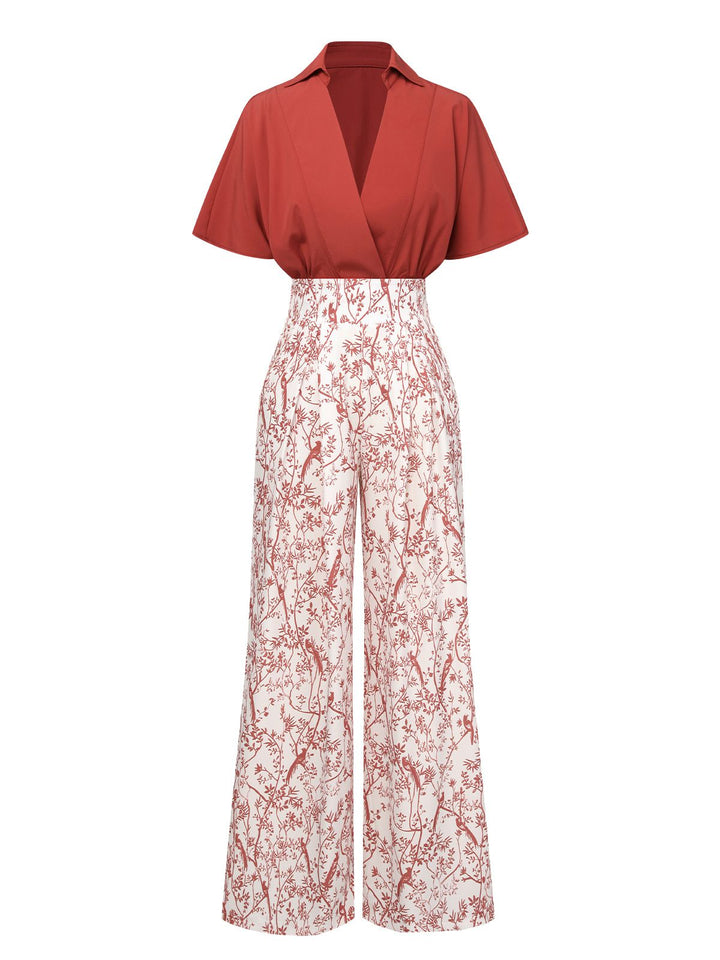 2PCS 1930s Solid Dolman Blouse &amp; Floral Pants, vintage top, retro blouse - perfect for women who love vintage and retro fashion