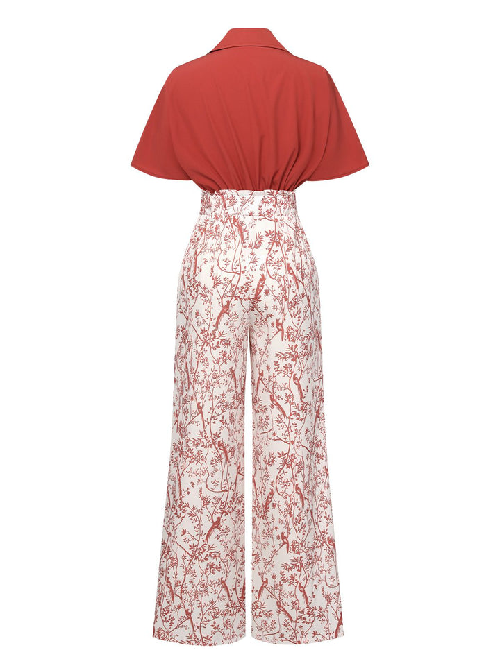 2PCS 1930s Solid Dolman Blouse &amp; Floral Pants, vintage top, retro blouse - perfect for women who love vintage and retro fashion
