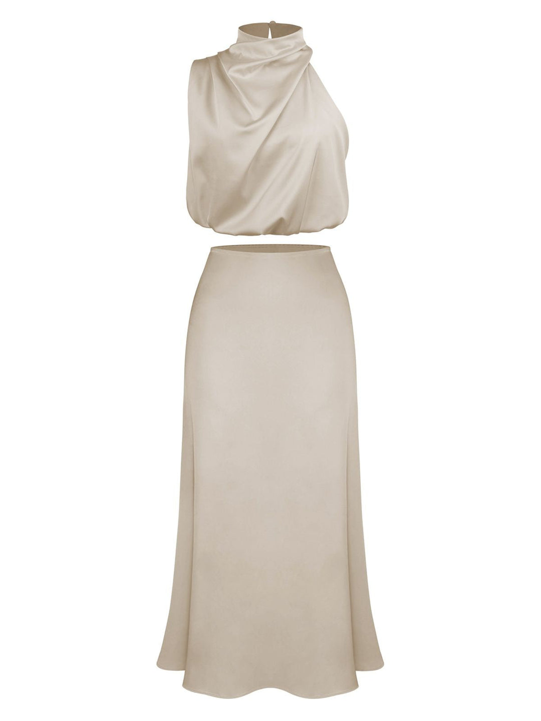 2PCS 1930s Solid Satin Mock Collar Top &amp; Fishtail Skirt — 1930s elegance she can wear anywhere