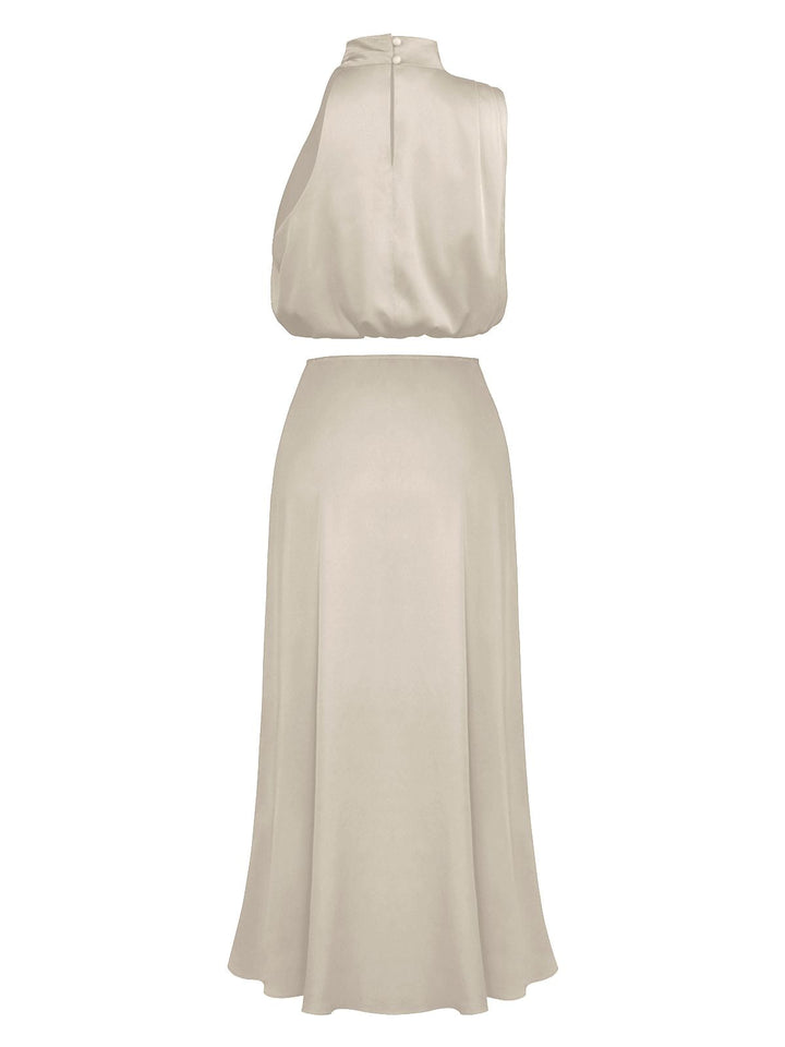 2PCS 1930s Solid Satin Mock Collar Top &amp; Fishtail Skirt — 1930s jazz-age spirit for her morning coffee