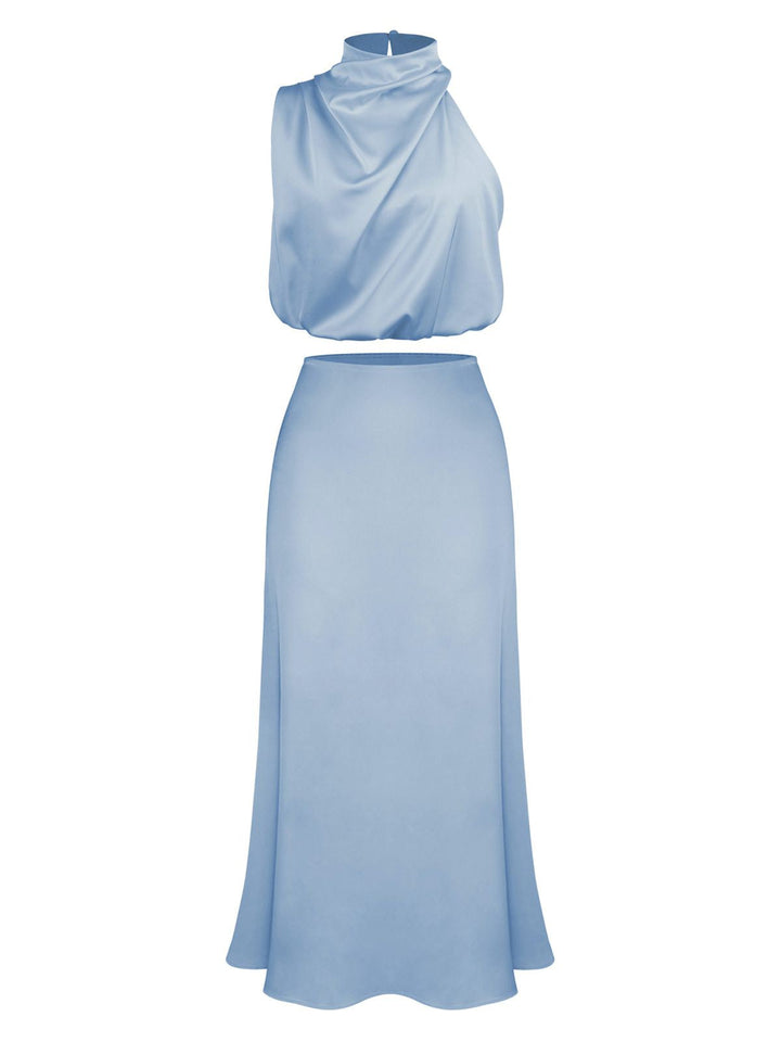 2PCS 1930s Solid Satin Mock Collar Top &amp; Fishtail Skirt: a 1930s classic that whispers rather than shouts
