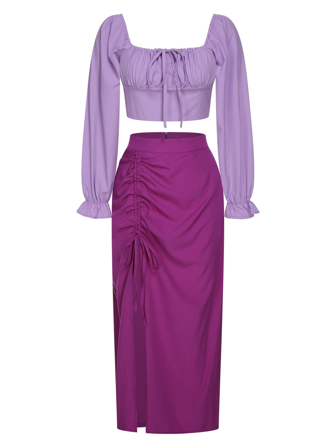 2PCS 1930s Square Neck Trumpet Sleeve Top &amp; Pleated Skirt, vintage skirt, retro style - perfect for women who love vintage and retro fashion