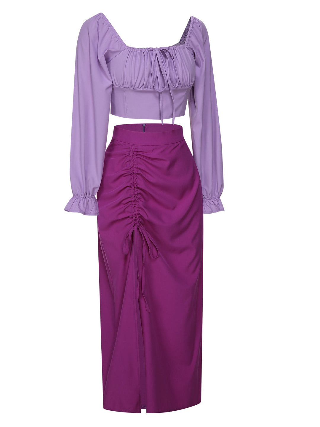 2PCS 1930s Square Neck Trumpet Sleeve Top &amp; Pleated Skirt, vintage skirt, retro style - perfect for women who love vintage and retro fashion