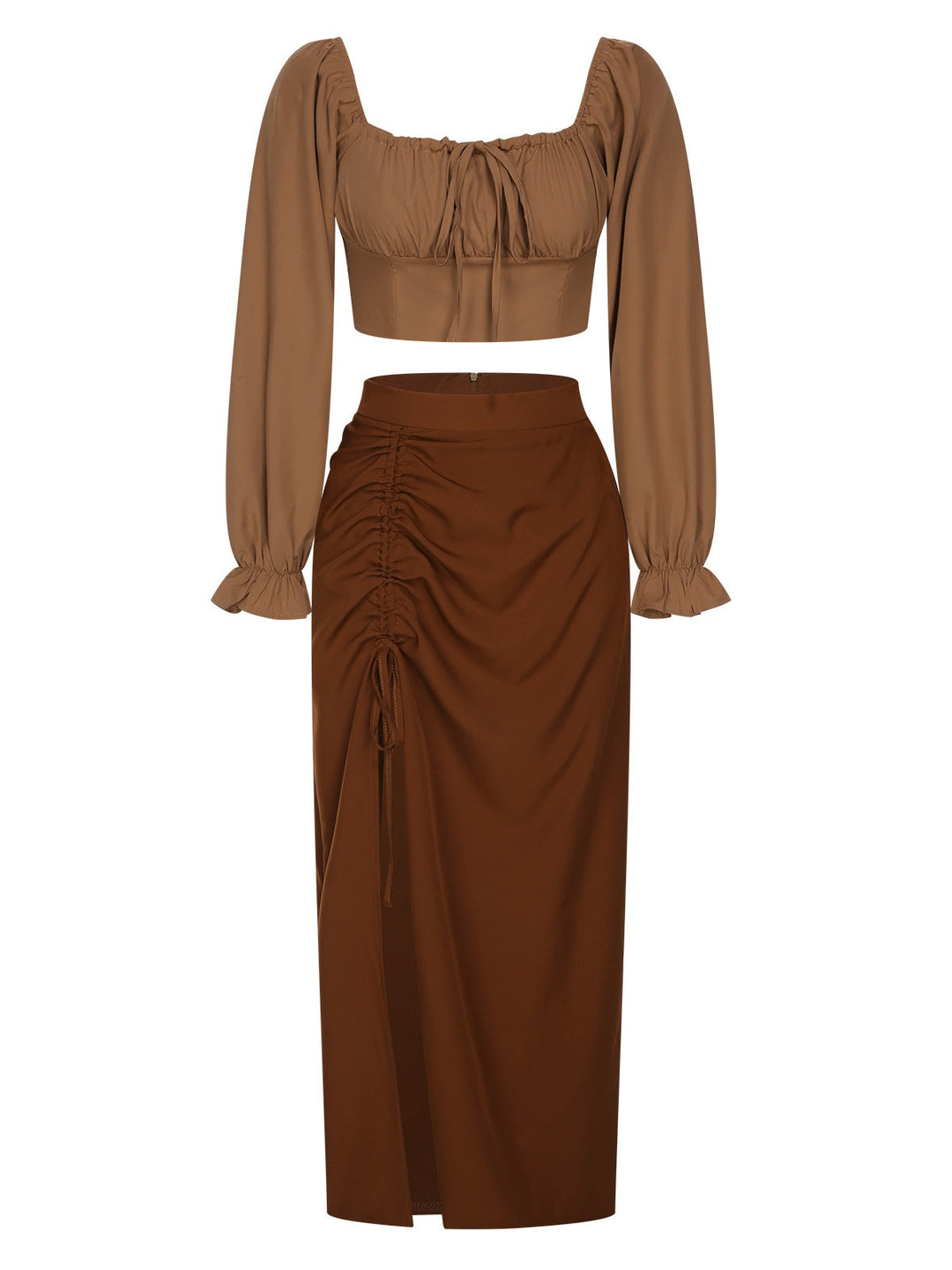 2PCS 1930s Square Neck Trumpet Sleeve Top &amp; Pleated Skirt, vintage skirt, retro style - perfect for women who love vintage and retro fashion
