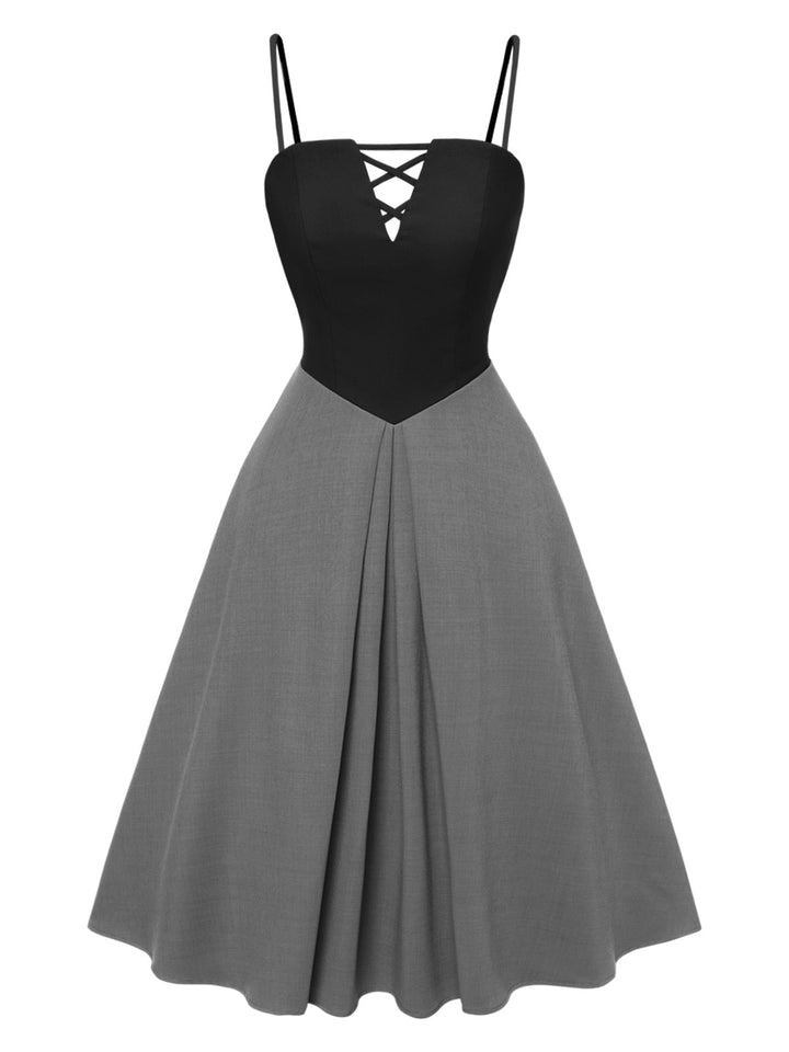 2PCS 1940s Colorblock Pink Blouse &amp; Gray Dress - vintage dress, retro fashion for women