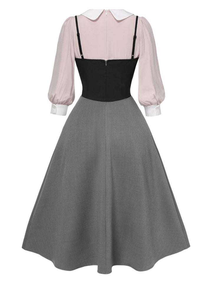 2PCS 1940s Colorblock Pink Blouse &amp; Gray Dress — the kind of 1940s dress that makes strangers smile