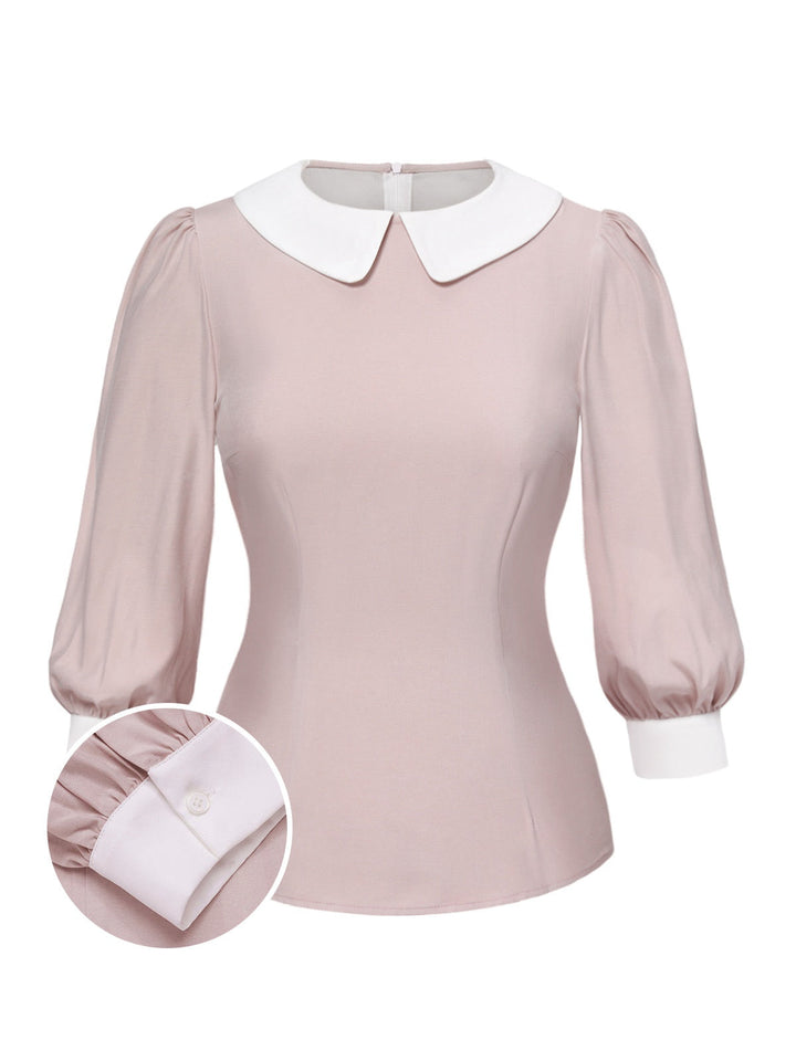 2PCS 1940s Colorblock Pink Blouse &amp; Gray Dress — a 1940s silhouette that turns sidewalks into runways