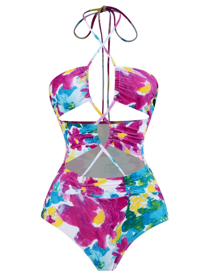 2PCS 1940s Cutout Halter Oil Painting Swimsuit &amp; Cover-Up — because 1940s glamour never goes out of style