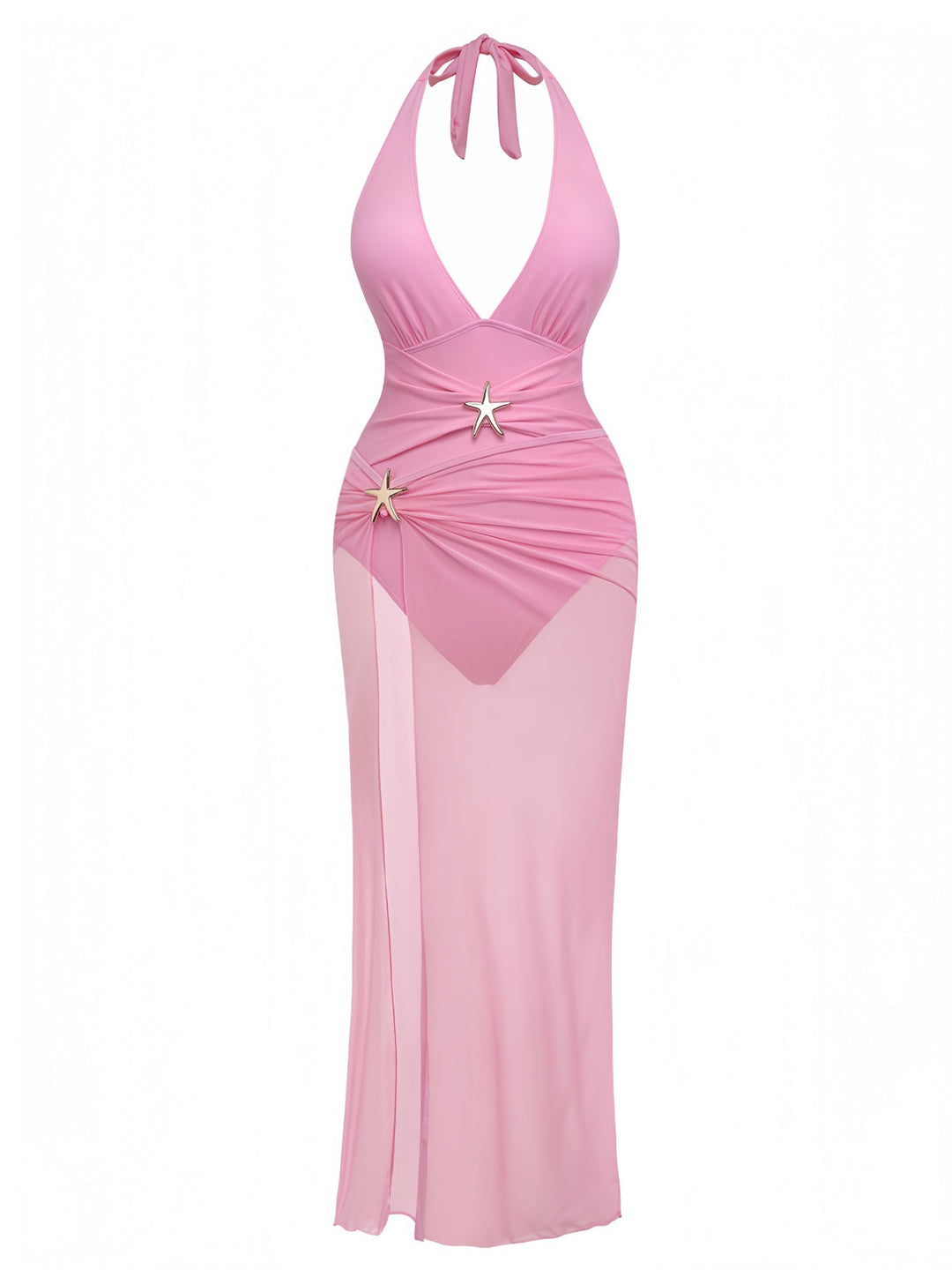 2PCS 1940s Deep V Halter Starfish One-Piece Swimsuit &amp; Cover-Up, vintage swimsuit, pin-up swimwear - perfect for women who love vintage and retro fashion