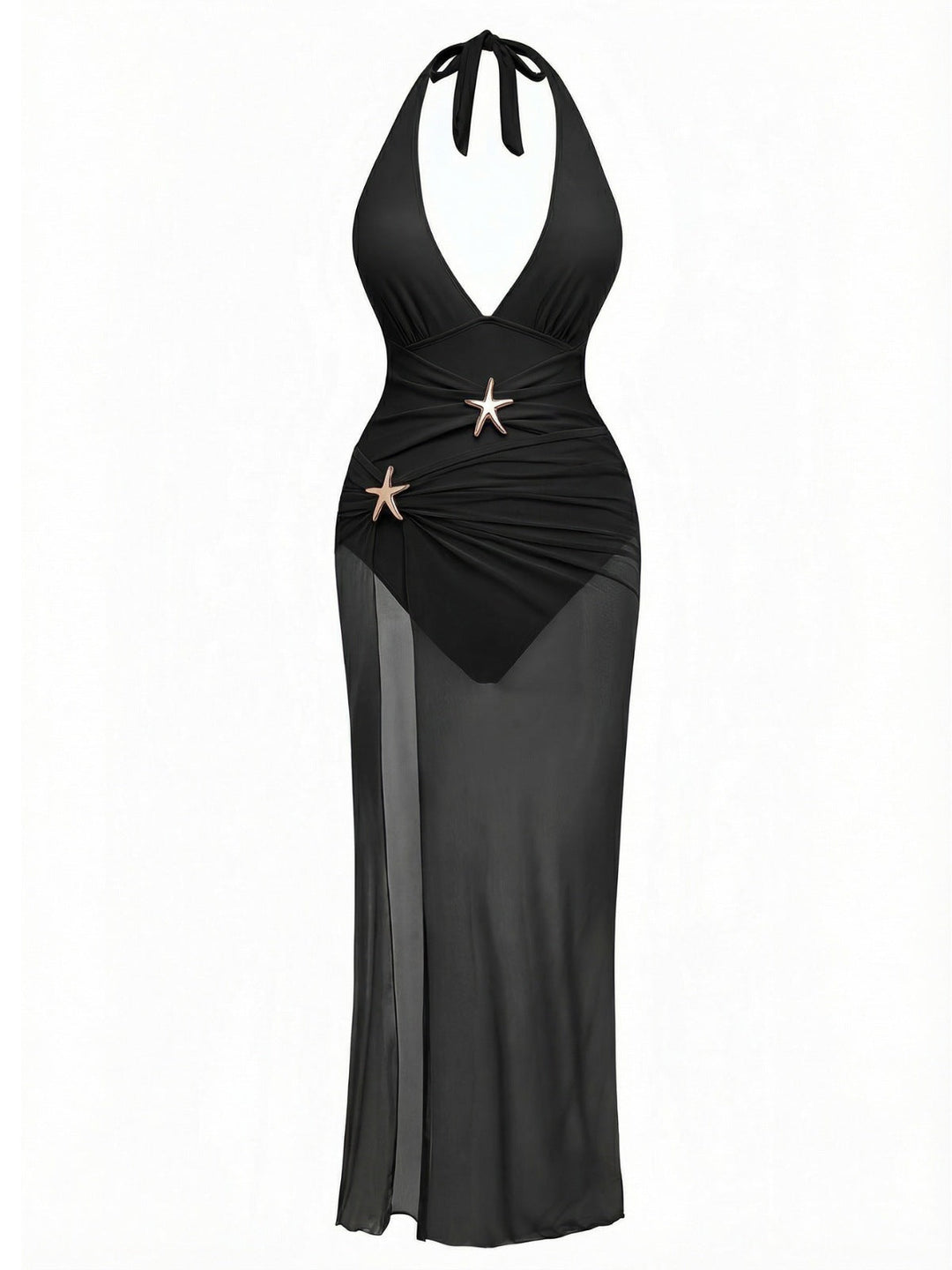 2PCS 1940s Deep V Halter Starfish One-Piece Swimsuit &amp; Cover-Up, vintage swimsuit, pin-up swimwear - perfect for women who love vintage and retro fashion