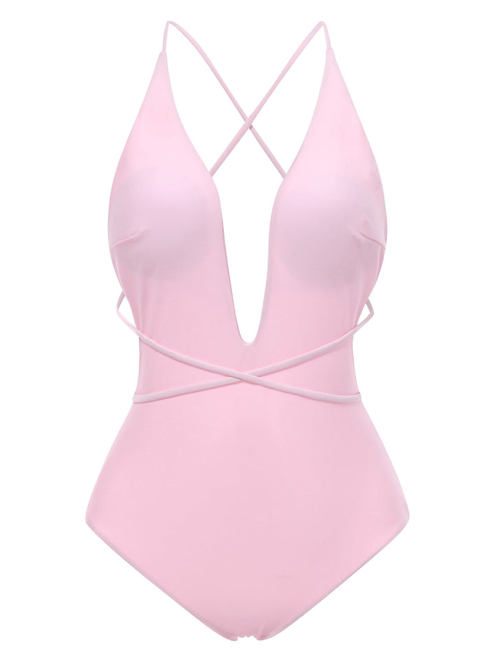 2PCS 1940s Deep-V One-Piece Swimsuit &amp; Lace Cover-Up, vintage swimsuit, pin-up swimwear - perfect for women who love vintage and retro fashion