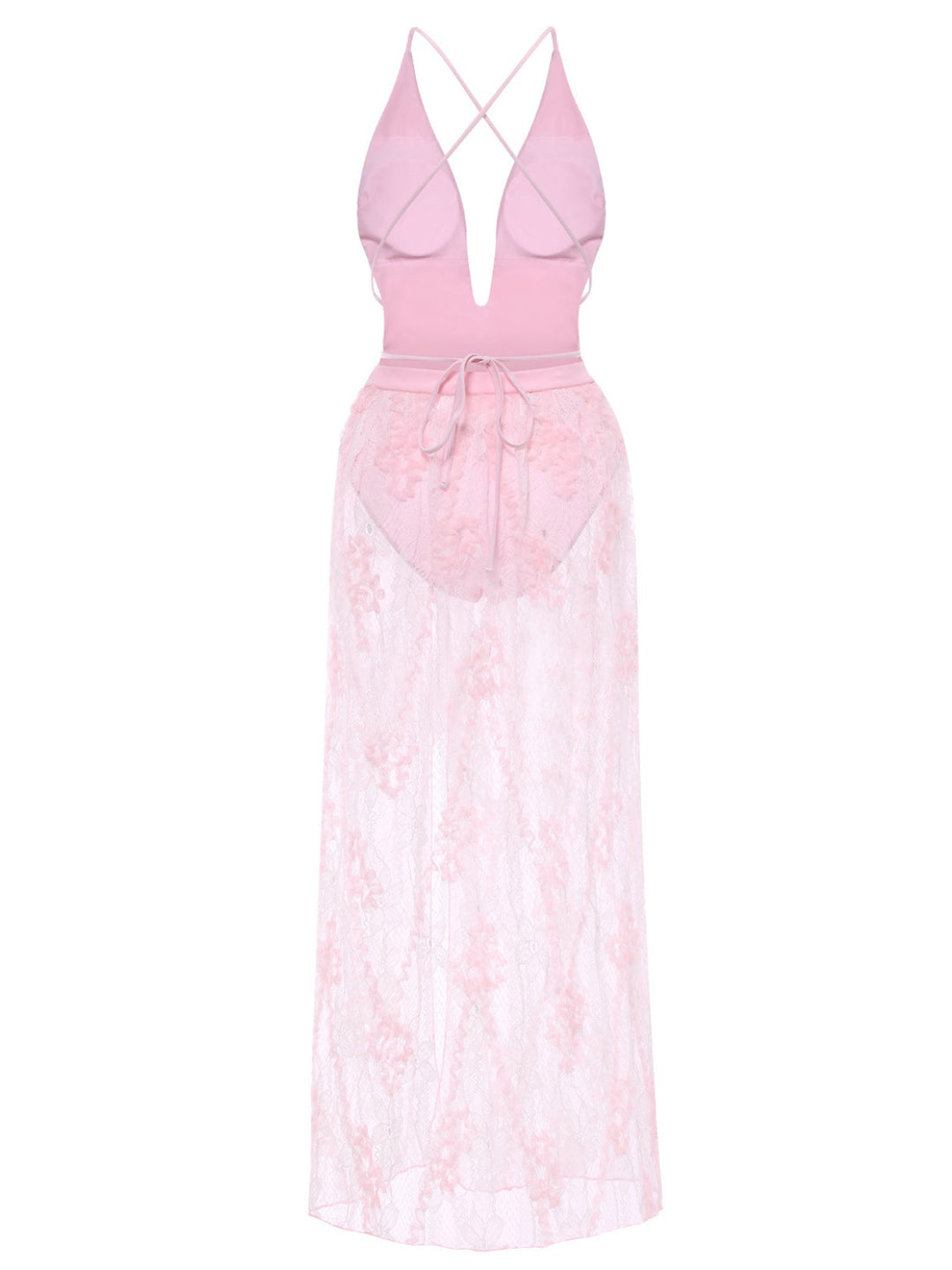2PCS 1940s Deep-V One-Piece Swimsuit &amp; Lace Cover-Up — 1940s poolside glamour meets sun-drenched confidence