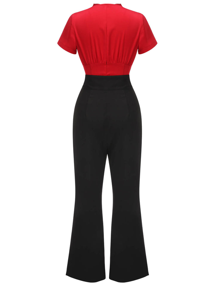 2PCS 1940s Red Tie-Up Blouse &amp; Black Pants, vintage top, blouse - perfect for women who love vintage and fashion