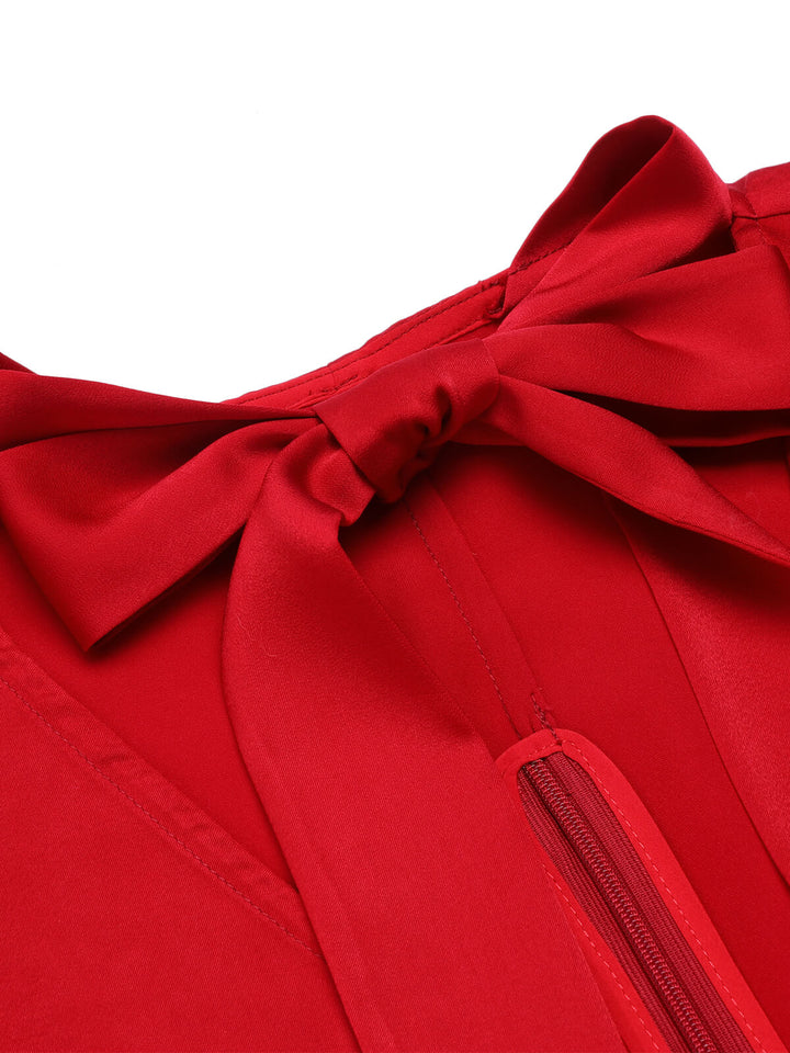 2PCS 1940s Red Tie-Up Blouse &amp; Black Pants, vintage top, blouse - perfect for women who love vintage and fashion