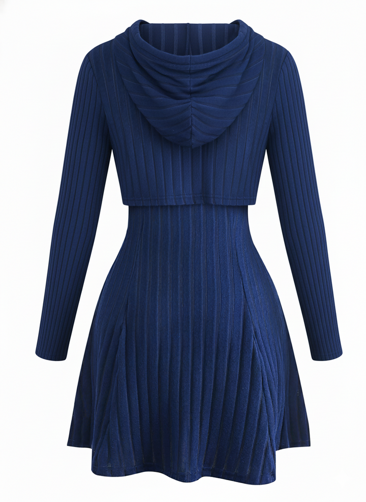 2PCS 1940s Ribbed Knit Cut-Out Hoodie Dress - vintage dress, fashion