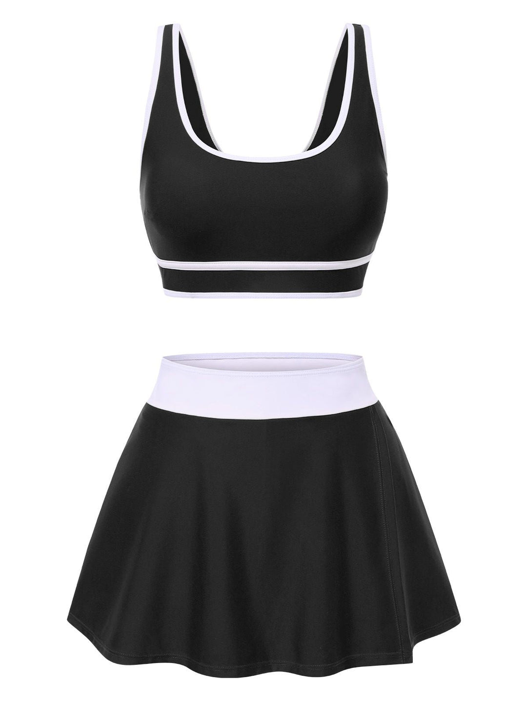 2PCS 1940s Square Neck Side Slit Colorblock Skirt Swimsuit, vintage skirt, retro style - perfect for women who love vintage and retro fashion