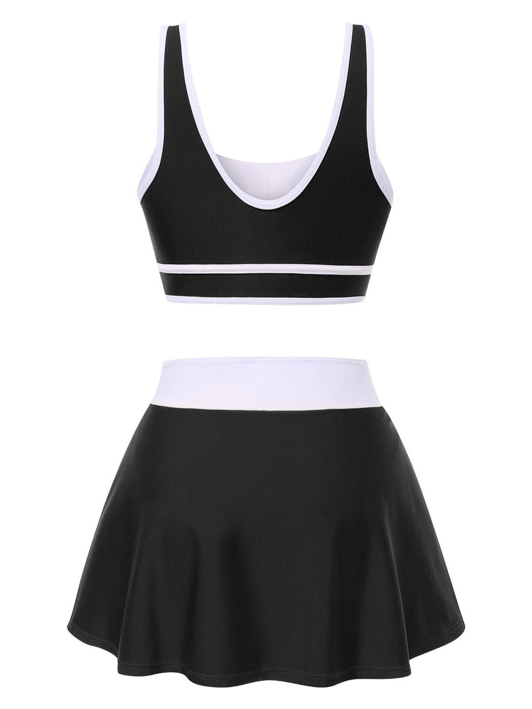 2PCS 1940s Square Neck Side Slit Colorblock Skirt Swimsuit, vintage skirt, retro style - perfect for women who love vintage and retro fashion