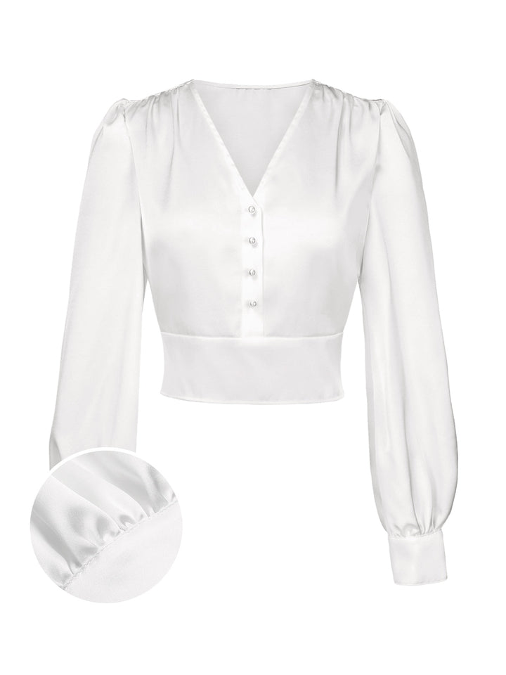 She slips into this 2PCS Grey 1940s V-Neck Plaid Dress &amp; Satin Blouse and suddenly it&