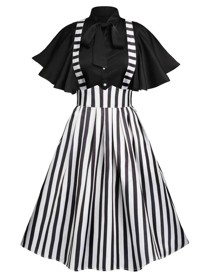 2PCS 1950s Black Solid Blouse &amp; Suspender Skirt, vintage skirt, retro style - perfect for women who love vintage and retro fashion