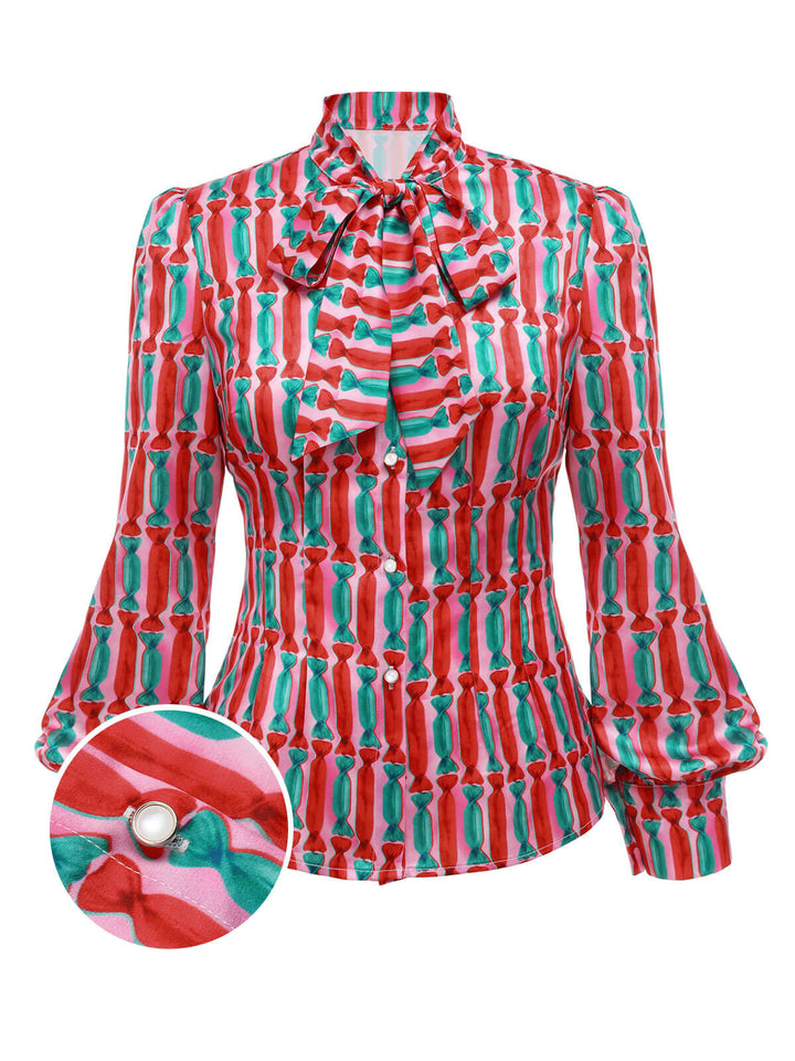 2PCS 1950s Candy Tie-Up Blouse &amp; Black Suspender Pants: timeless style reimagined