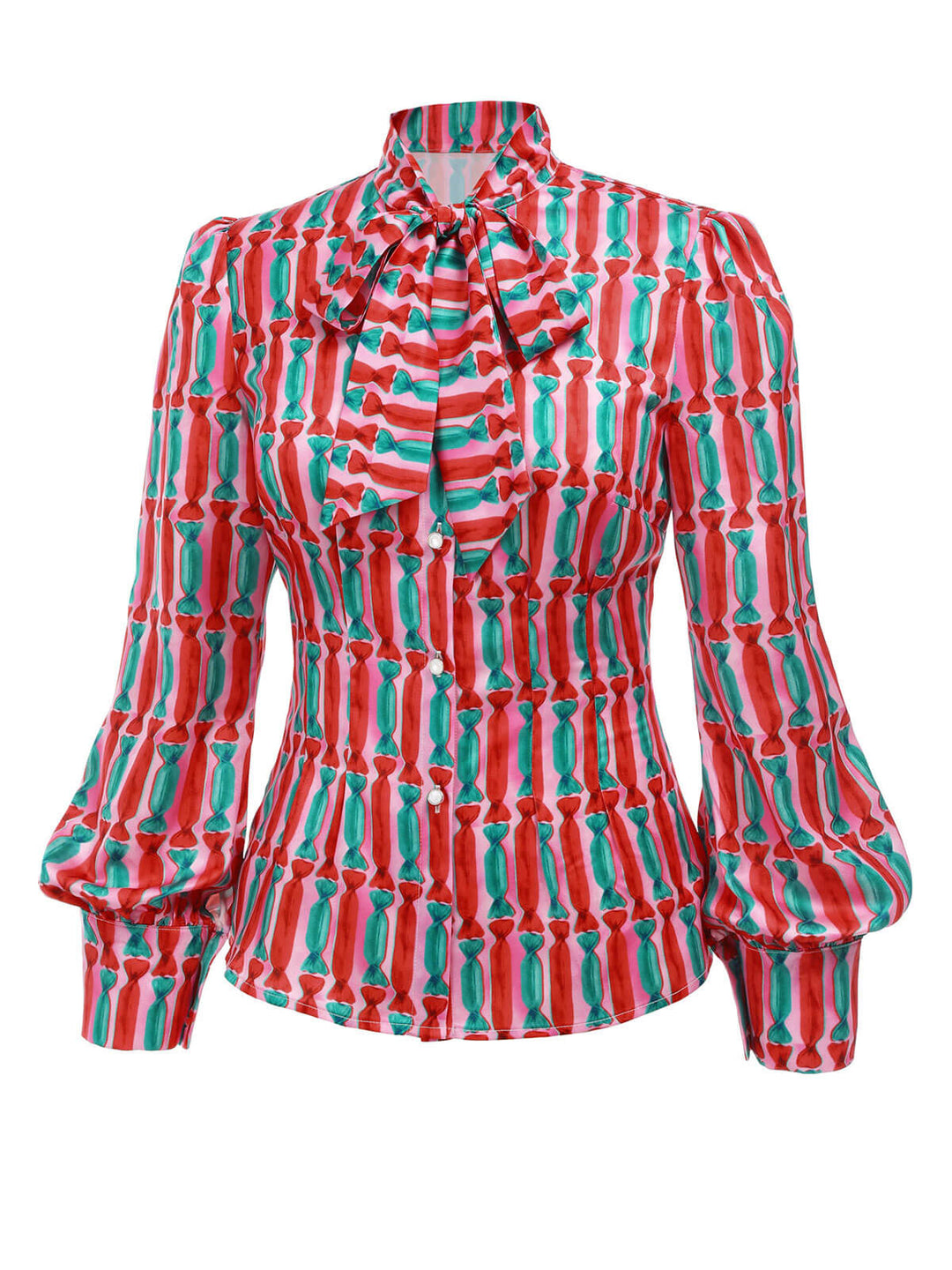2PCS 1950s Candy Tie-Up Blouse &amp; Black Suspender Pants — vintage elegance for the modern woman