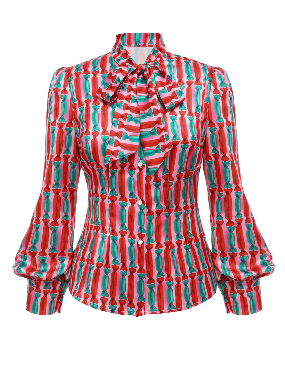 2PCS 1950s Candy Tie-Up Blouse &amp; Black Suspender Pants: timeless style reimagined